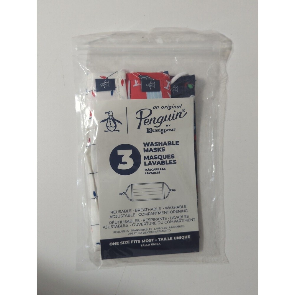 Original Penguin Reusable Pleated Woven Fabric Face Masks (Pack of 3, Assorted